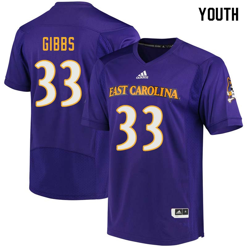 Youth #33 Cannon Gibbs East Carolina Pirates College Football Jerseys Sale-Purple